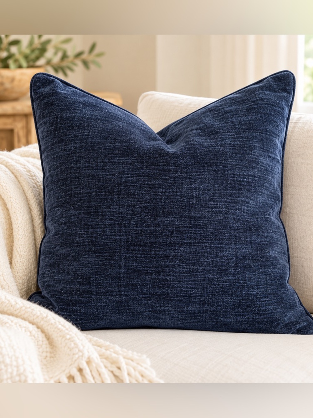 Homey Cozy Navy Blue Textured Velvet Pillow Cover 20x20 Reversible